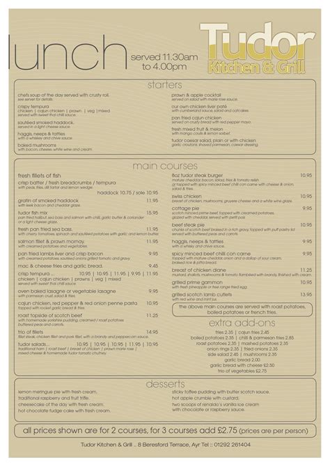 the tudor airdrie menu|tudor lunch menu.